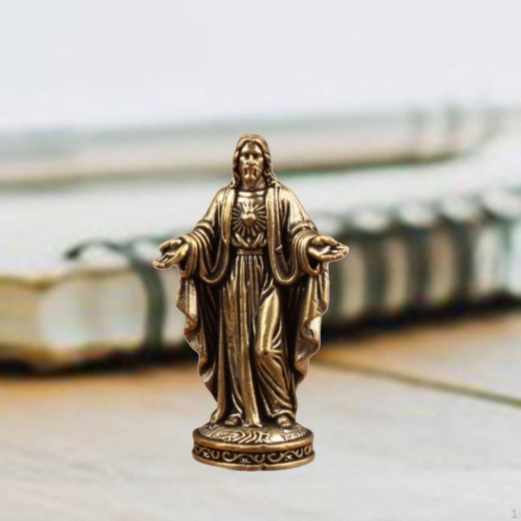 Религиозная миниатюрная статуэтка, Католическая фигурка из латуни, Компактное духовное искусство, Подходит в качестве