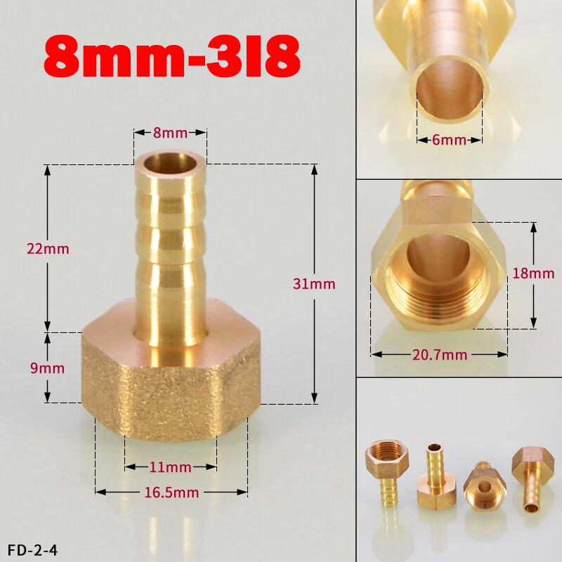 Hongtu Brass Female Thread Hose Connector - 1/8" 1/4" 3/8" BSP, 6-18mm Barb Tail End Fitting (Copper Adapter/Coupler)