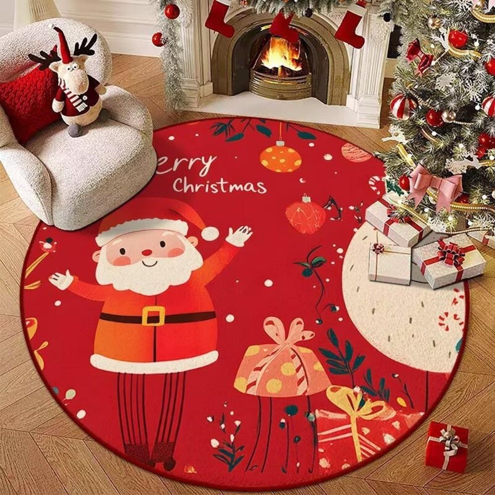 2D Flat Printed Christmas Rug Santa Claus Christmas Doormat Round Vortex Carpet Kitchen