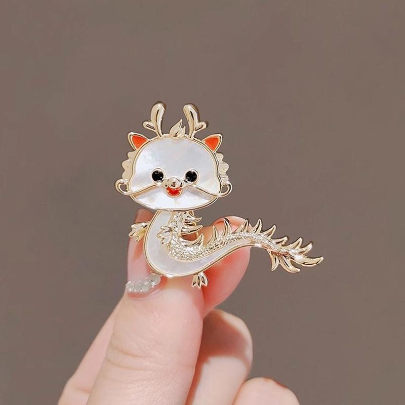 Cartoon Imitation Shell Dragon Brooch For Women Chinese Zodiac Dragon Enamel Pins Cute Animal Badge Birthday Jewelry Gift