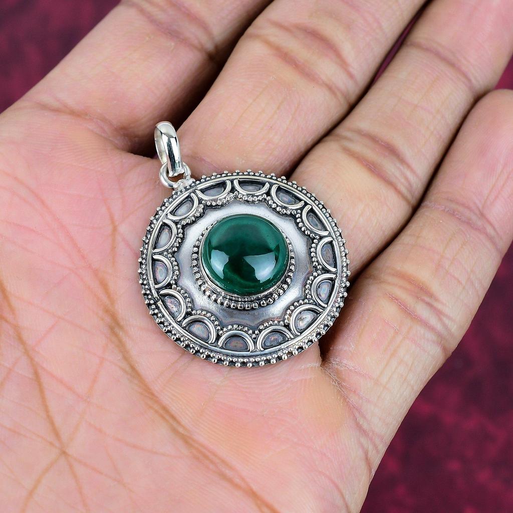 Подвеска из малахита, серебряная подвеска 925 пробы. Подарок для женщин, подвеска ручной работы, ювелирные изделия из драгоценных камней