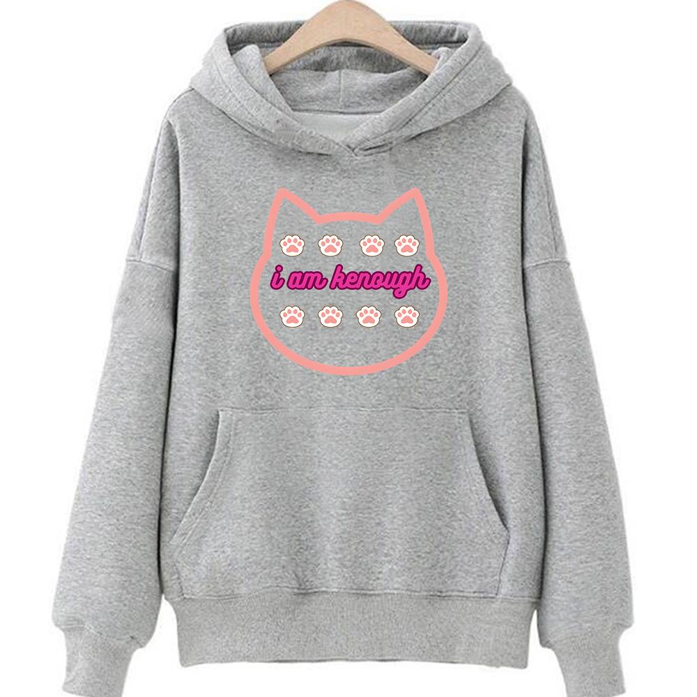 I Am Kenough Barbenheimer Hot Pink Hoodies Cat Cute Graphic Print Sweatshirts Long Sleeve Women Fleece Pullovers Hooded Clothing