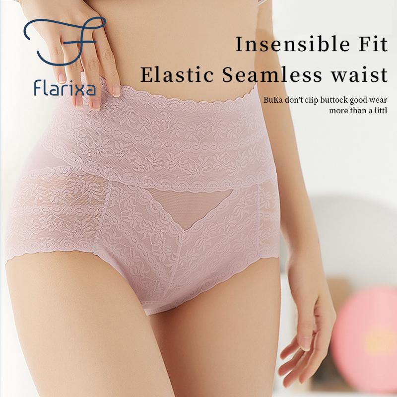 Flarixa Женские сексуальные кружевные трусики с высокой талией, трусы с контролем живота, цветочная перспектива, нижнее белье, женские полые прозрачные трусы