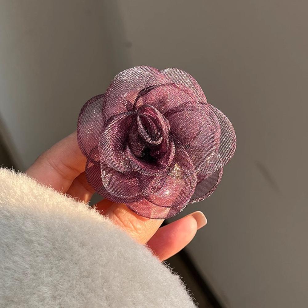 Mesh Camellia Shark Clip Cloth Flower Claw Clip Cute Simulation Flower Hair Claw  Seaside