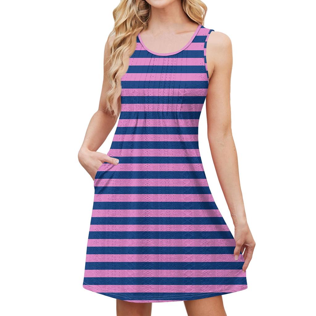 Женский стильный повседневный свободный сарафан с полосатым принтом без рукавов летний пляжный сарафан