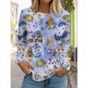 Women's White Long-sleeved Tops Round Neck Casual Tops 3d Printed Flowers Fashion Stickers Printed Women's Long-sleeved T-shirt