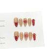 Women Short Almond Press‑On Nails Pure‑Handmade Red Hand‑Painted European American Carved False Nail Patches