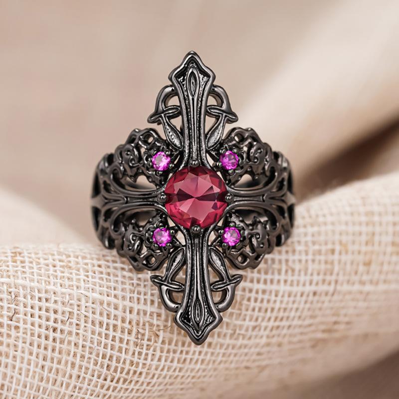 Luxury explosion, personality trend, gothic style, dark cross pattern ring, Halloween gift