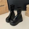 Винтажные зимние женские ботильоны на платформе, на плоской подошве, модные короткие ботильоны без застежек, дизайнерские туфли на высоком каблуке, женские ботинки
