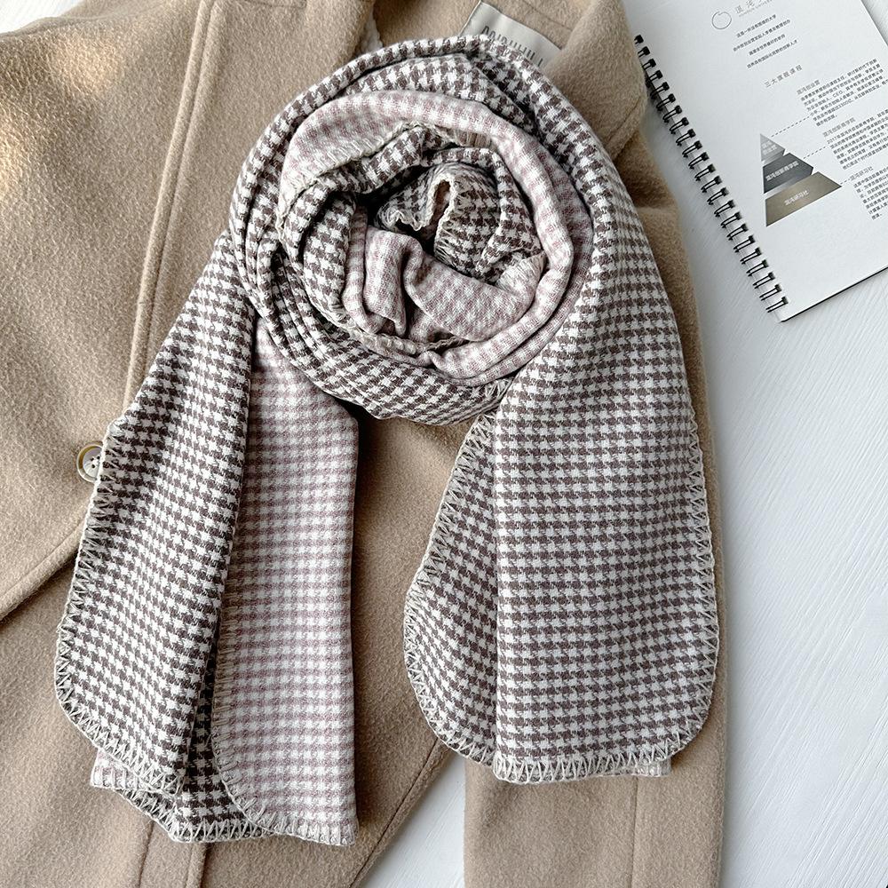 Thickened Warm Double Sided Two Color Houndstooth Scarf Imitation Cashmere New Overlock Shawl Scarf