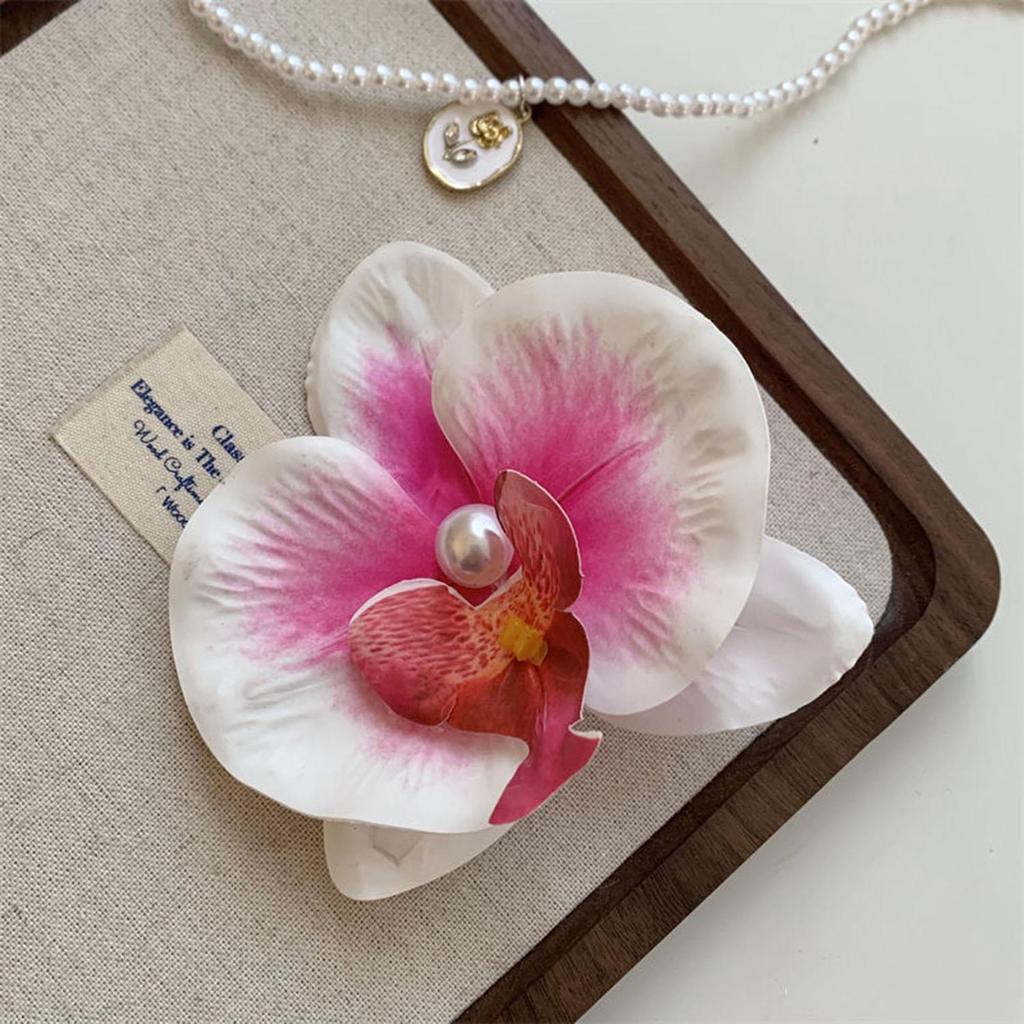 Phalaenopsis Flower Hair Clip For Girls Duckbill Clip Cute Sweet Butterfly Orchid Pearl Hairpin Bangs Side Clip Hair Accessories