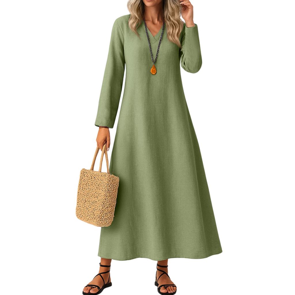 Dress For Women Long Boho Beach Dress Elegant Maxi Dress V-Neck Long Sleeve Dress