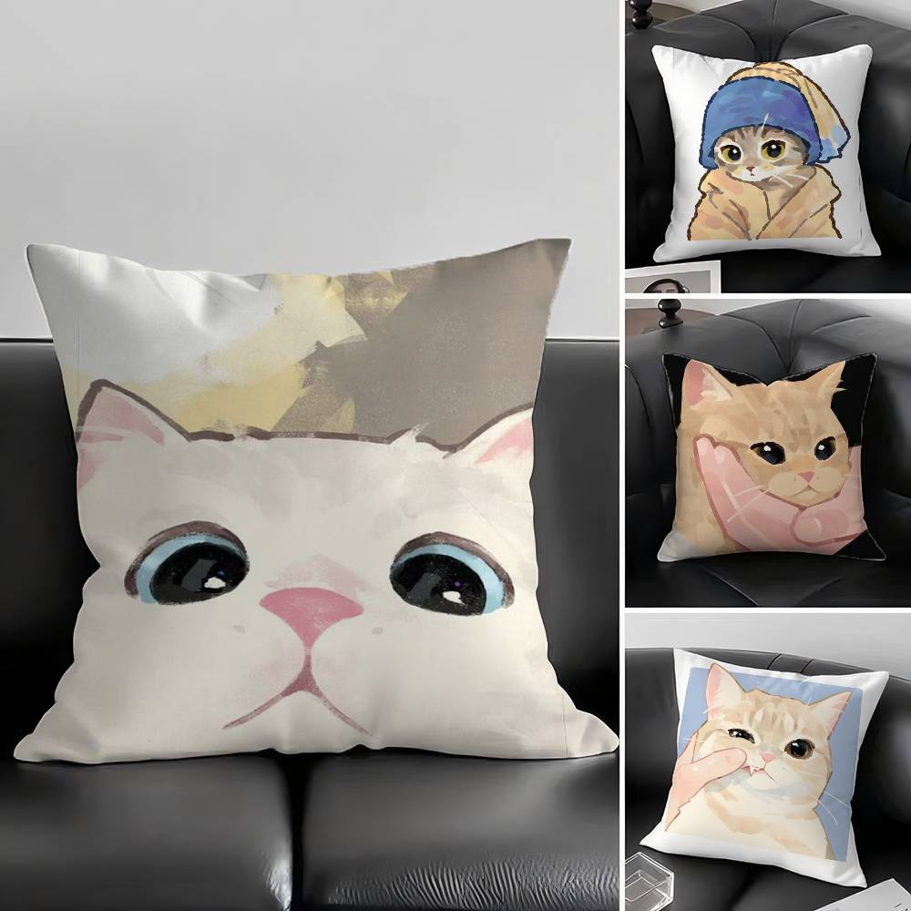 1pc Cute Cat Pillow Case Square Bedroom Sofa Leisure Comfort Cushion Car Living Room Home Decoration