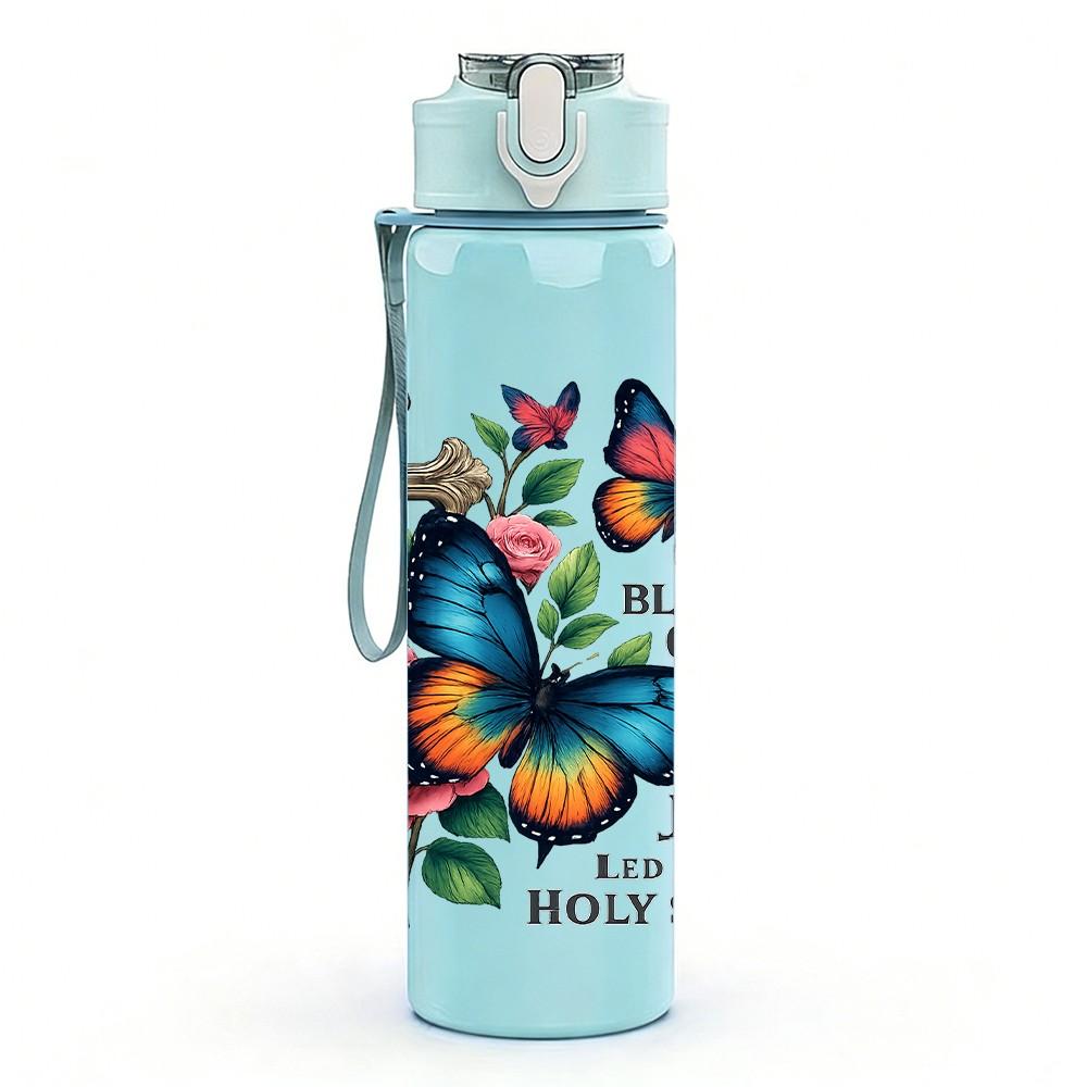 1PC Cross Rose Butterfly Faith Pattern 750ml Color Plastic Sports Water Bottle Leakproof Flip Straw Lid Suitable for Sports Office Home Use