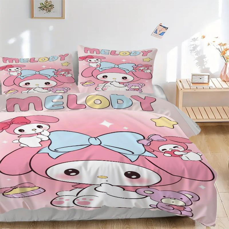 3 шт. Розовый Милый Набор Постельного Белья с Принтом My Melody Sanrio, Мягкое и Удобное Пододеяльник для Спальни, Гостевой Комнаты (Не включено).W070