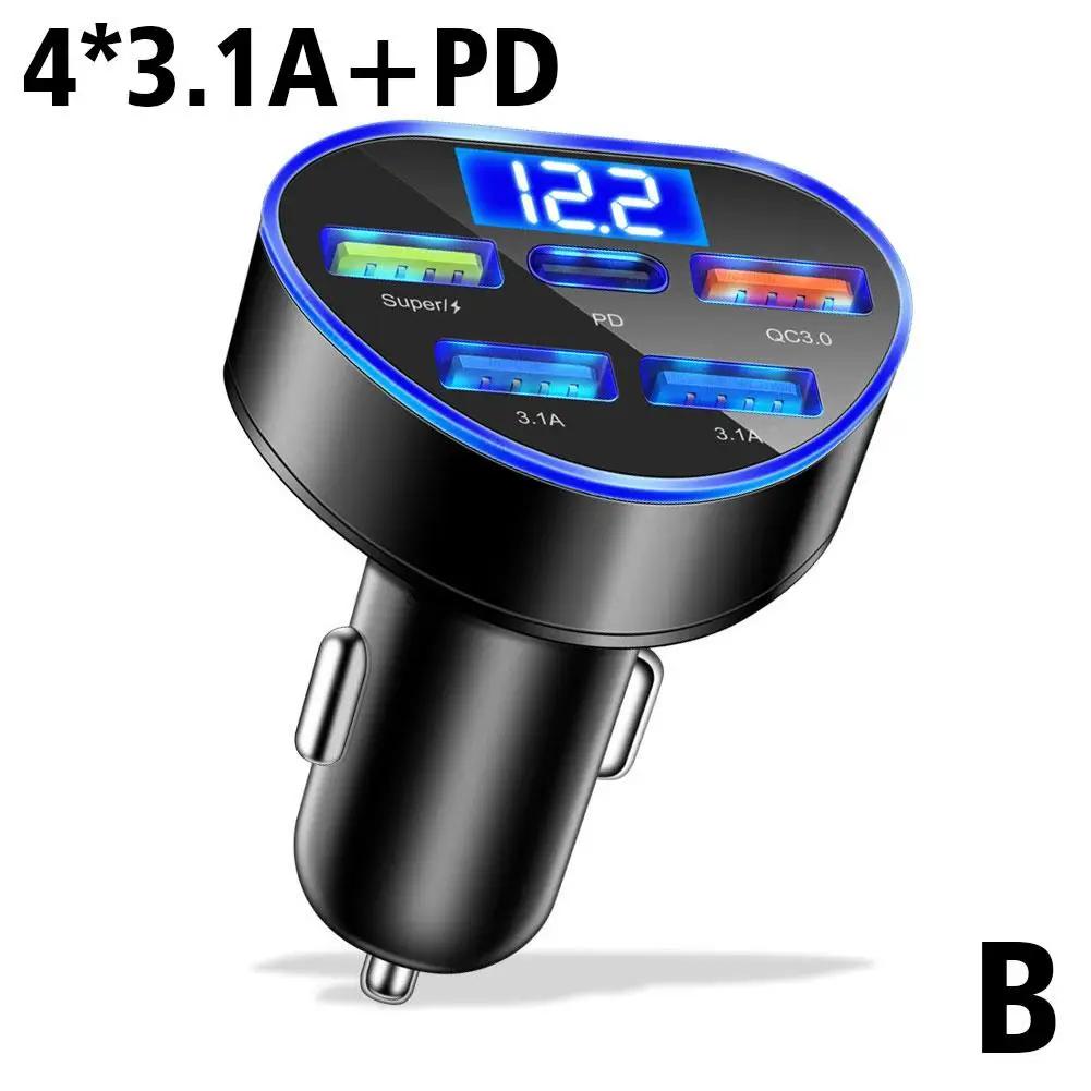 150 Вт 5-в-1 цифровой дисплей автомобильное зарядное устройство 12-24 В 5-портовое супербыстрое зарядное устройство PD QC3.0 Dual-USB 3.1A автомобильное зарядное устройство для внедорожника седана T X3Y9