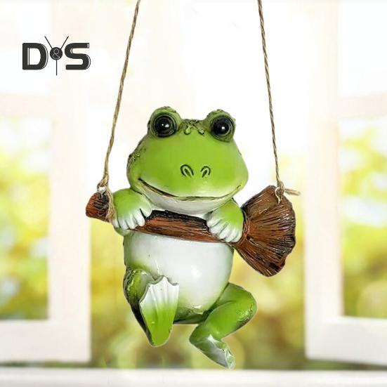 Swing Frog Figurine Hanging Resin Animal Statue Sculpture Pendant Indoor Outdoor Patio Yard Garden Decoration Ornament Christmas Gift