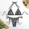 2Pcs/Set Women Bikini Set Halter Swimsuit with Bow Lace-ups Low-rise Swimming Trunks Set
