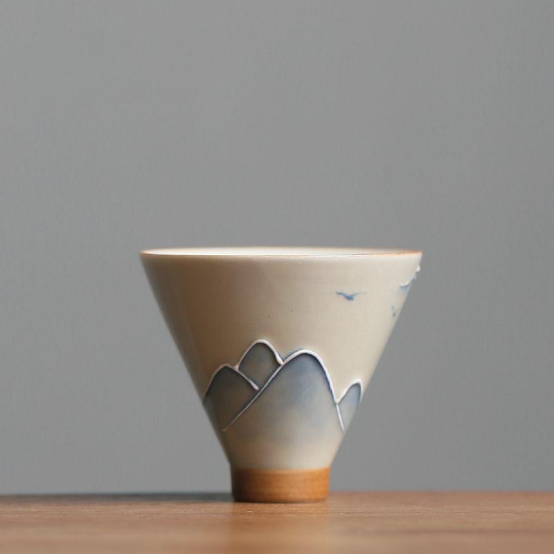 Hand-painted Landscape Hats Teacups Kung Fu Tea Set Grass Ash Ceramic Underglaze Color Drinking Tea Tasting Tea Single Cups