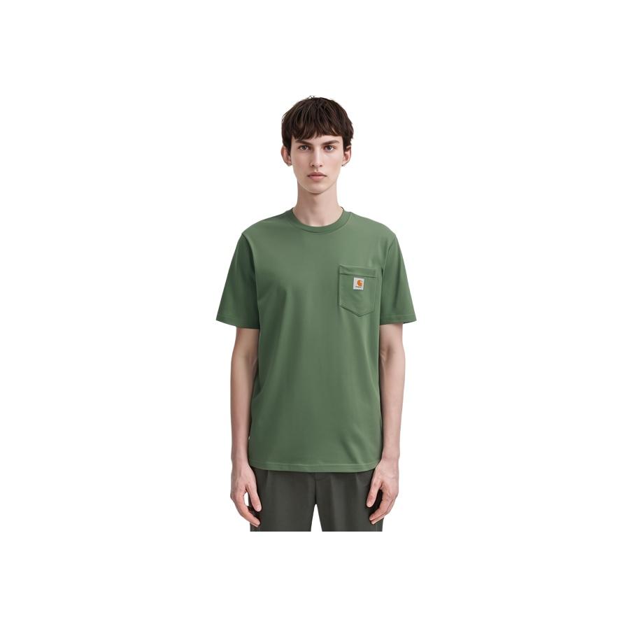 Carhartt WIP SS24 S/S Футболка с карманом и тканой графической этикеткой на переднем кармане Мужские футболки Зеленый I030434-1YF-XX