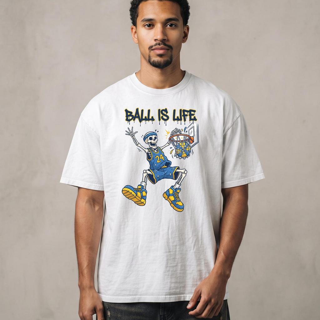 Ball Is Life Skeleton Player Tee | Cartoon Hoops Streetwear Kids Adult Gift