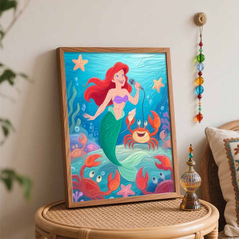 Disney Digital Oil Painting Art Kit Mermaid Underwater Singing Handmade Coloring Painting Home Decor