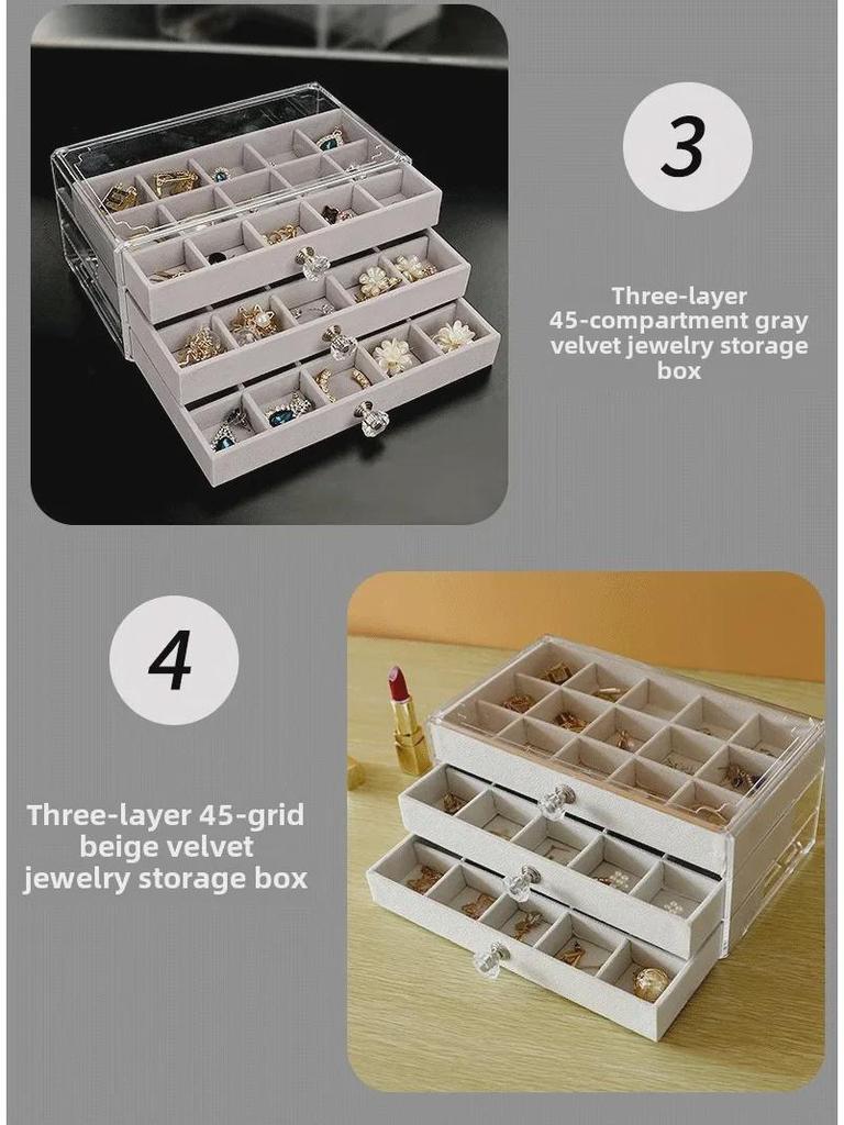 Free Shipping: Large-Capacity Transparent Jewelry Storage Box for Earrings and Necklaces - Dustproof and Drawer-Style