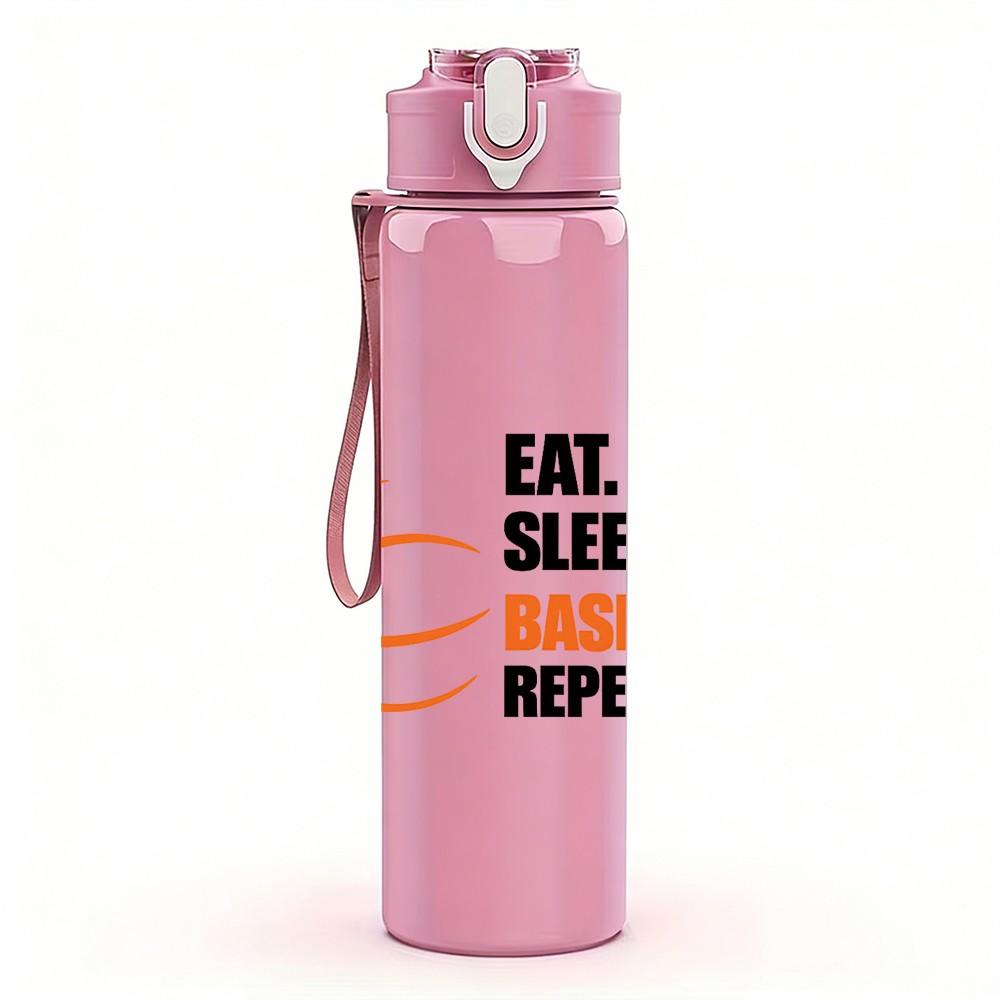 1PC Eat Sleep Basketball Repeat Quote Print 750ml Color Plastic Sports Water Bottle Leakproof Flip Straw Lid Suitable for Sports Office Home Use