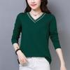 V-neck Long Sleeved T-shirt Women's Korean Version Loose Autumn and Winter Top Women's Versatile Solid Color Base Shirt Women