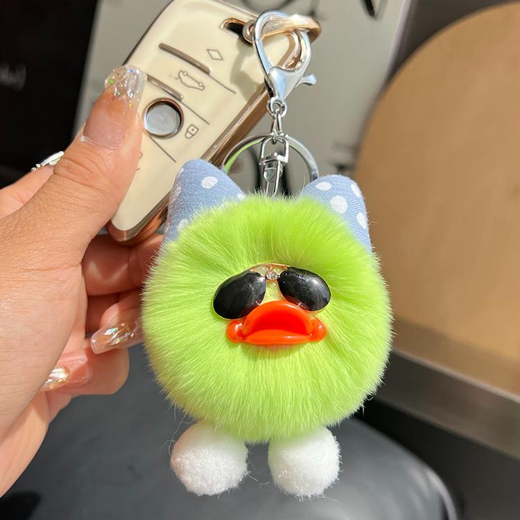 [Cute Little Duck] Rex Rabbit Hair Little Yellow Duck Cart Keychain Pendant Pom-pom Doll Bag Pendant