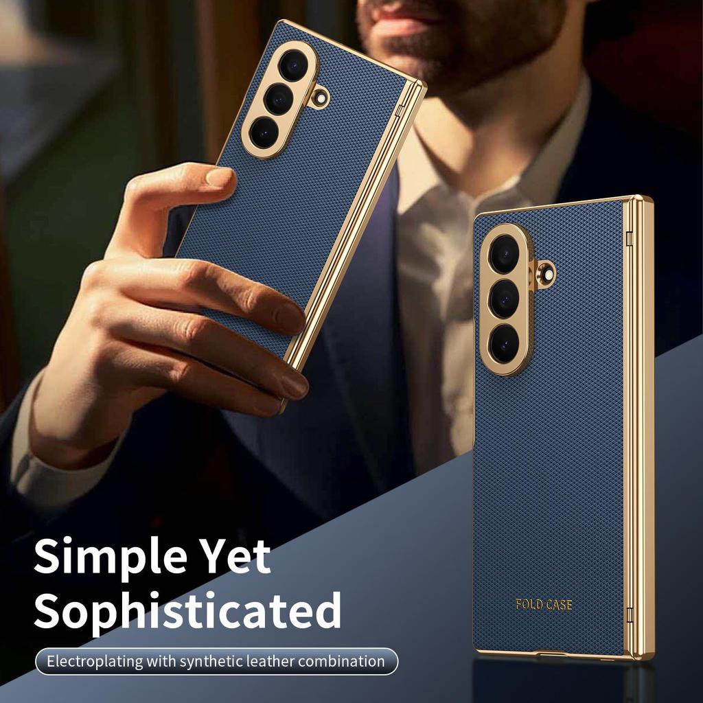 Чехол для Samsung Z Fold7: Складной, с гальваническим покрытием, узор «ромб», однотонная кожа, полное покрытие для Fold6/5, трансграничная совместимость.