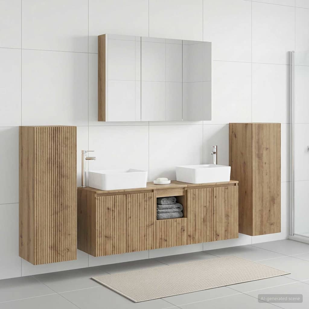6 Piece Bathroom Furniture Set Artisan Oak Engineered Wood and Glass