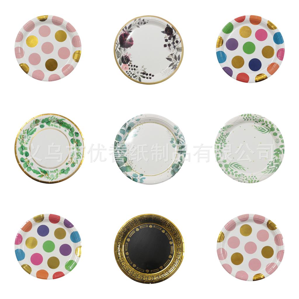 Periodic Price Reduction Promotion! 9 Inch 7 Inch Disposable Paper Plate Christmas Holiday Party Household Plate Bronzing Paper