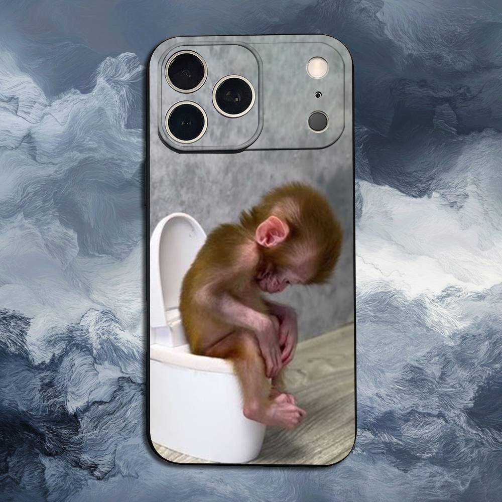 Милая забавная обезьянка для iPhone 12,14,13,15,8,7,16,11,17,X,Mini,Plus,Pro,XR,SE,XS,Max, Мягкий силиконовый черный чехол