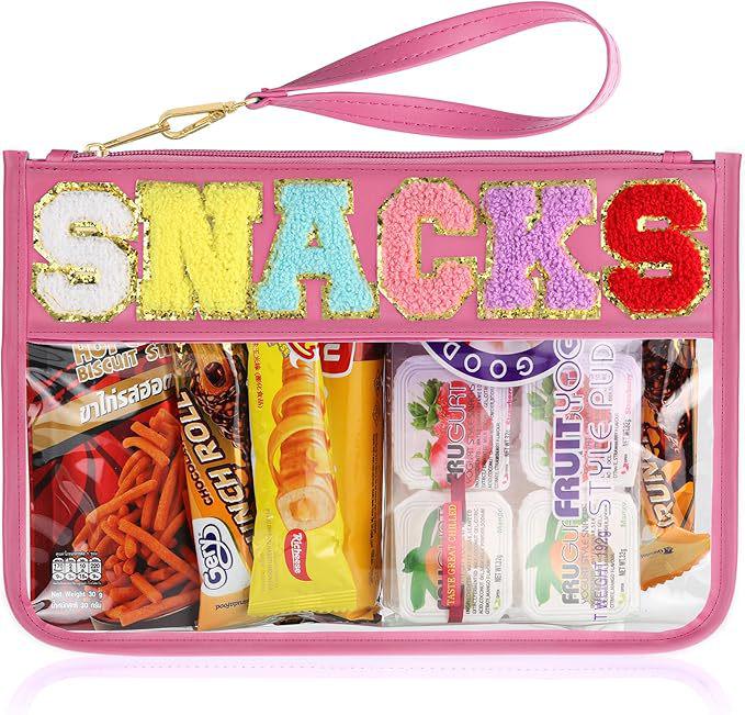 Transparent PVC Zipper Snack Bag with Embroidered Letters - Portable PU Waterproof Makeup and Toiletry Handbag