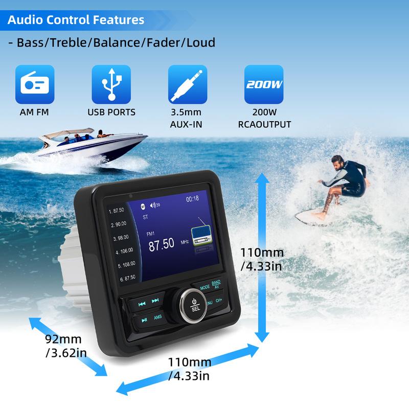 MP5 Bluetooth-compatible FM AM Digital Media Audio Player Marine Radio Boat Stereo Waterproof Boat Accessories For Yacht ATV UTV