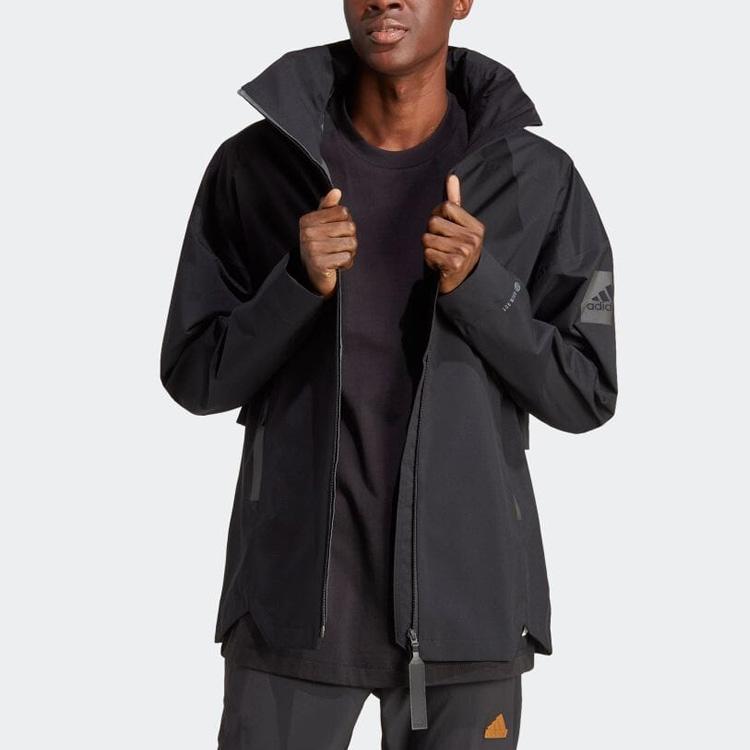 adidas Куртка с воротником-стойкой и логотипом, мужская верхняя одежда, черная HT8770