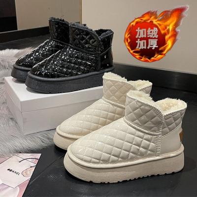 Зимние водонепроницаемые кожаные бархатные теплые северо-восточные плюшевые сноубутсы женские 2025 новые короткие хлопковые ботинки нескользящие хлопковые туфли