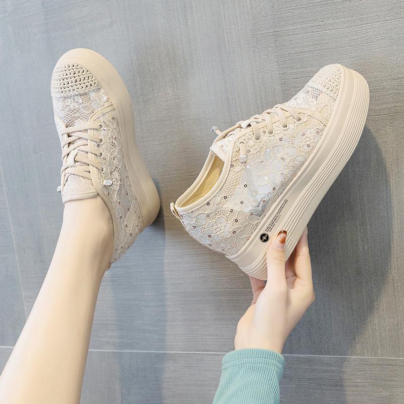 Trendy New Elastic Thick-soled Inner Heightening Women's Shoes Fisherman Mesh Casual Sports Shoes