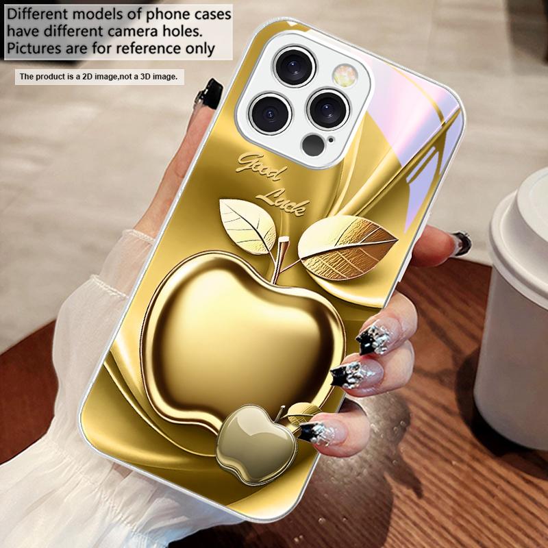 Apple Золотые листья для iPhone 16 E 15 14 13 Plus 12 mini 11 Pro Max XR Xs Max 16E X 7 8 6 6S 2022 Чехол для телефона из закаленного стекла