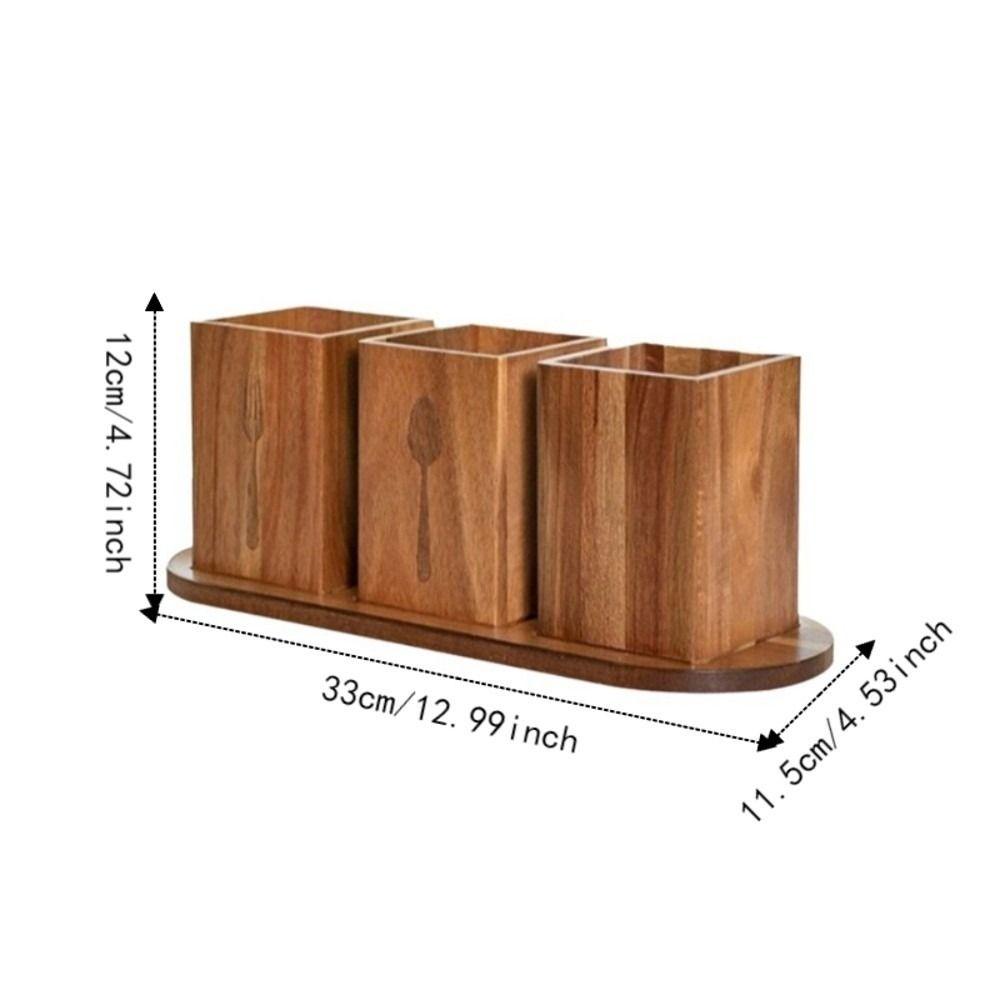 Space Saving 3 Compartment Cutlery Holder Wooden Flatware Organizer Farmhouse