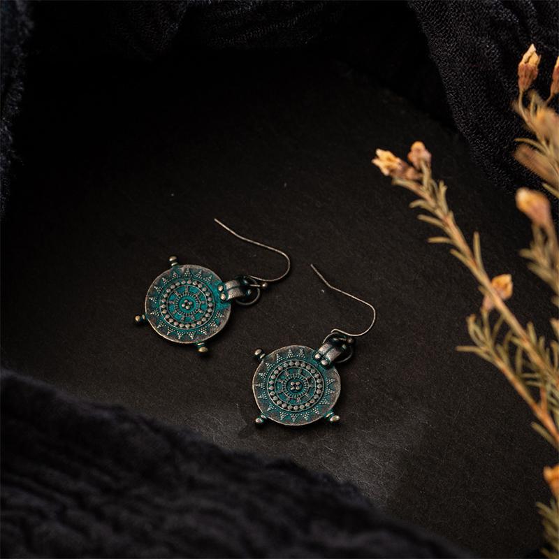 Модные унисекс изысканные серьги-подвески 1 пара висячие неровности в форме колеса резьба свисающие женские девушки индийские винтажные этнические золотые серебряные гравированные