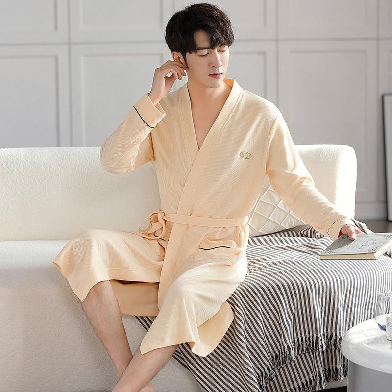 Pajamas Men'S Pajamas Spring And Autumn Autumn Cotton Long Sleeve Bathrobes Men'S Cotton Thin Large Size Yukata Homewear
