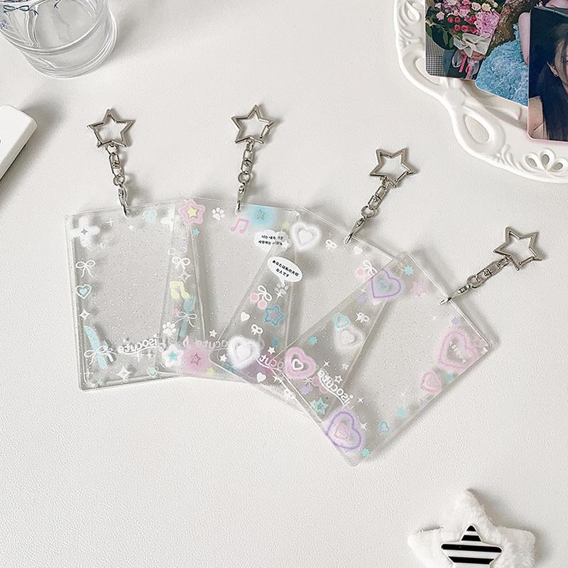 Красочные граффити Прозрачный Kpop 3-дюймовый держатель для фотокарточек Карман для карточек Маленькая карточка Кирпич Школьный рюкзак брелок Подвеска