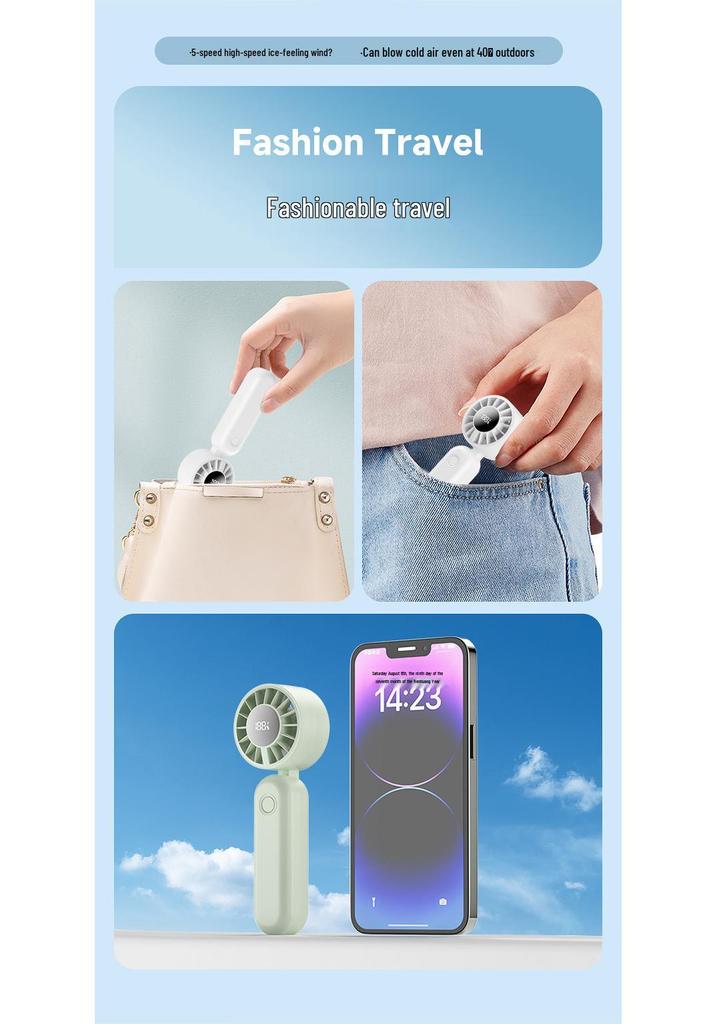 Rechargeable Foldable Mini Handheld Desktop Fan with Digital Display