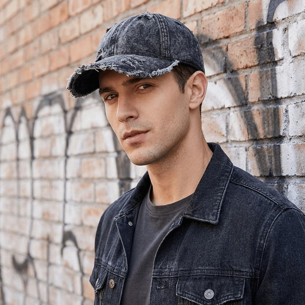 Vintage Washed Denim Baseball Cap Frayed Edge Peaked Cap Comfortable Fit Dad Hat  All-Season