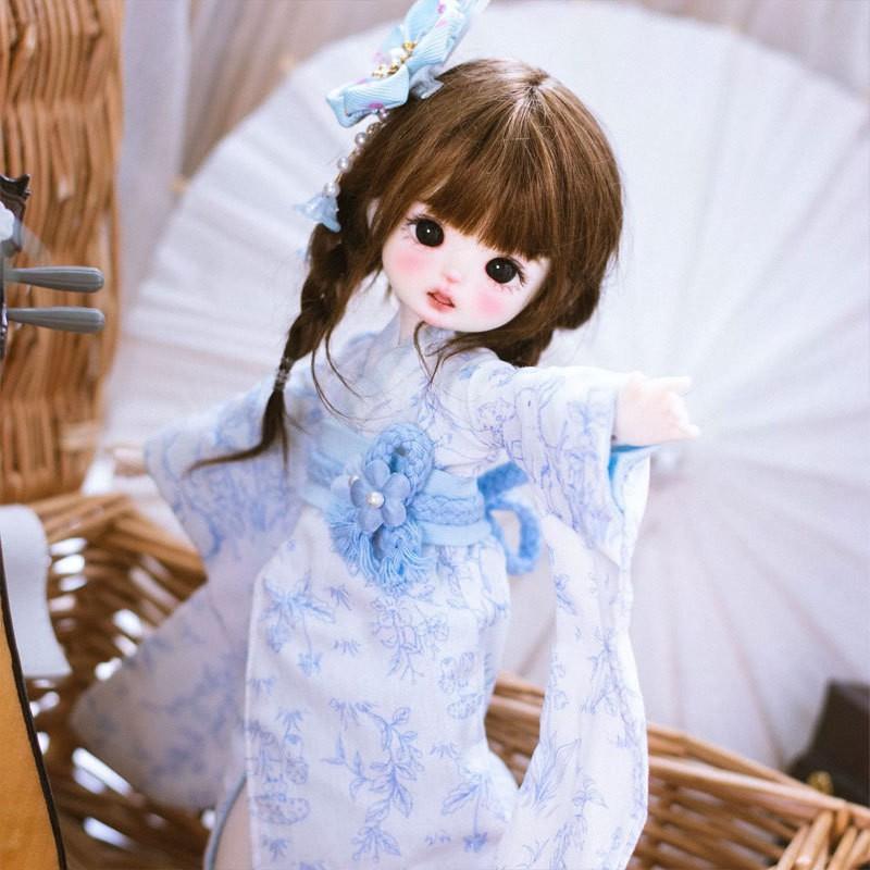 6-inch BJD Doll Kimono Outfit Set Blue Or Red Hair Accessory Obi Sash 30cm Art Clothing