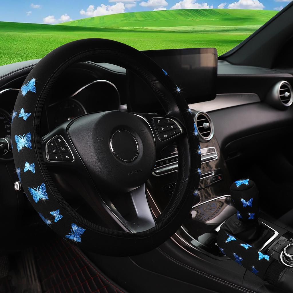 Three-piece Butterfly Blingbling Car Without Inner Ring Steering Wheel Cover Handbrake Cover Handle Cover Automotive Supplies