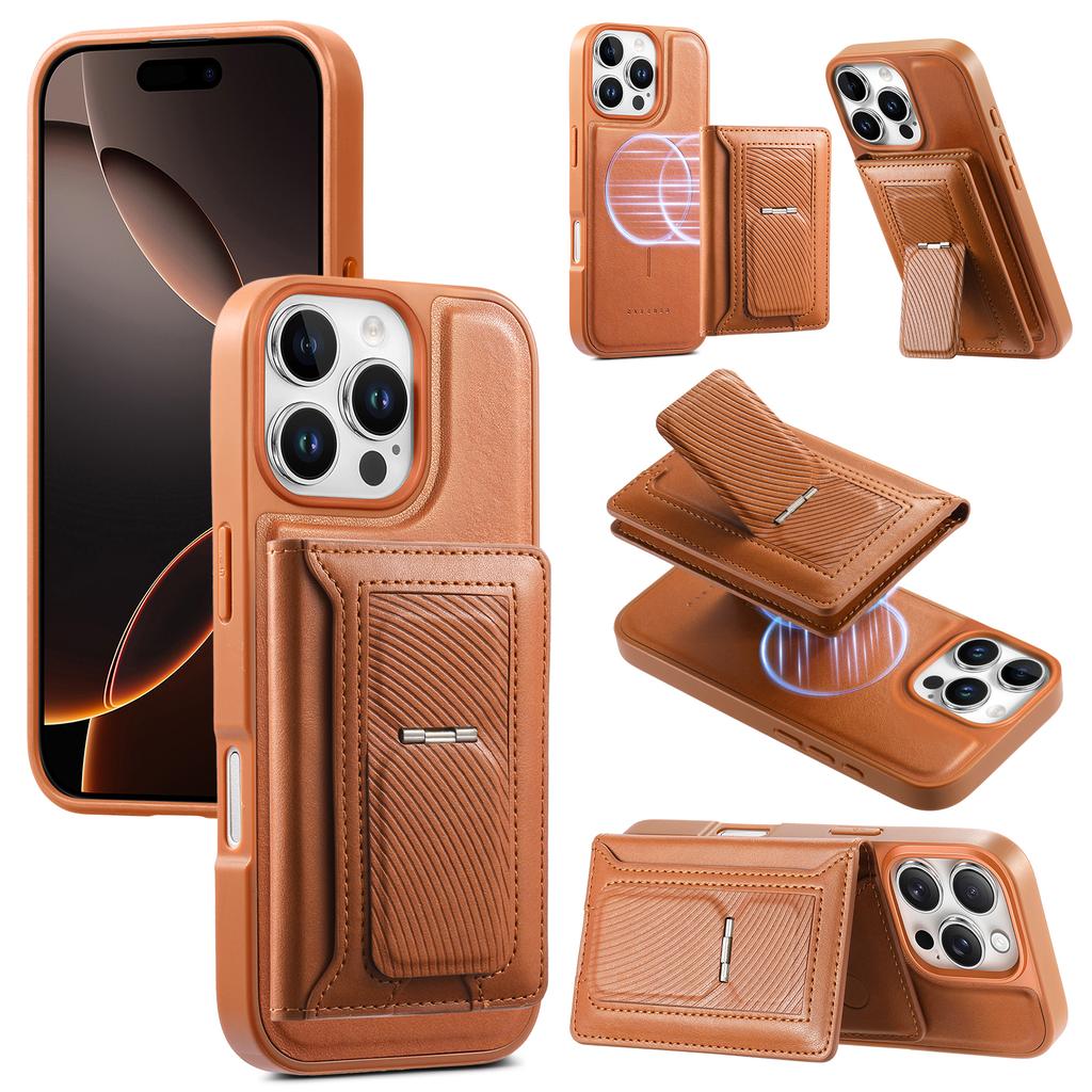 CASENEO For iPhone 16 Pro Max Detachable Magnetic Phone Case with Card Holder Kickstand TPU PU Leather PC Phone Cover Compatible with MagSafe