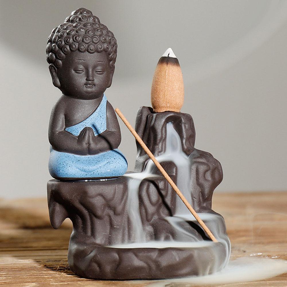 Керамическая горелка для благовоний Будды с обратным потоком монаха, конусы, домашний декор для чайного стола